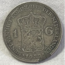 NETHERLANDS 1929 . ONE 1 GULDEN COIN . ERROR . DELAMINATING